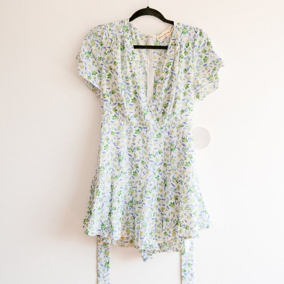 ASOS/sisters of the tribe blue & green floral wrap romper with tie waist *nwt* - Picture 1 of 13